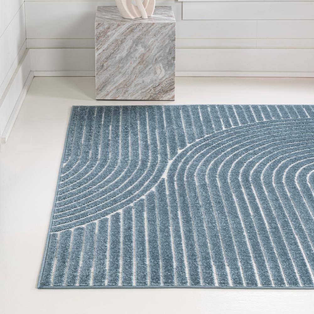 Hallie Dark Blue and Cream Geometric 8' x 10' Indoor/Outdoor Rug