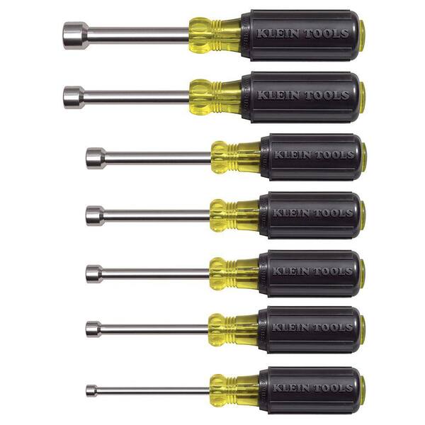Klein Tools 7Piece Nut Driver Set with 3 in. Hollow Shafts Cushion Grip Handles 631M