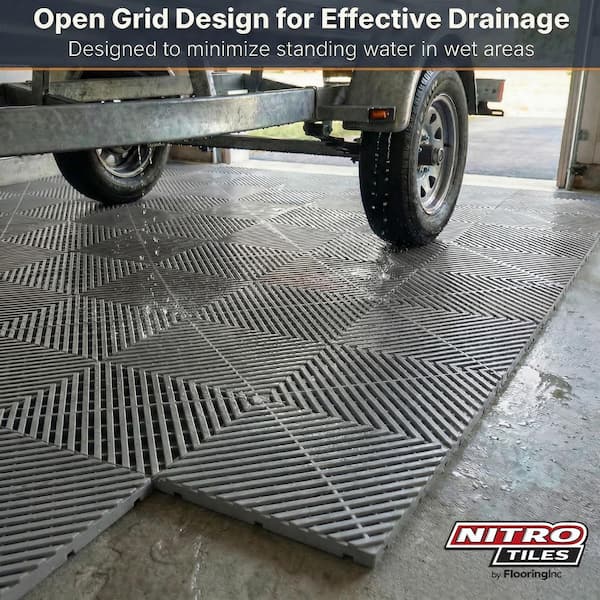 FLOORINGINC Nitro Vented 3/8 in. Garage Tiles, Graphite, 12 in. x