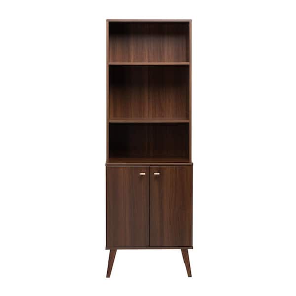 Prepac Milo Mid-Century Modern Bookcase with Adjustable Shelves and Doors, Retro-Inspired Bookshelf with Doors, Cherry