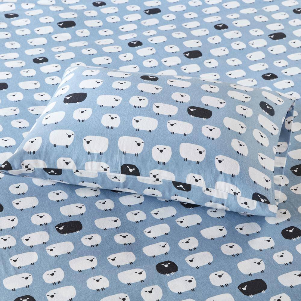 Blue Sheep Queen Cotton Flannel Sheet Set