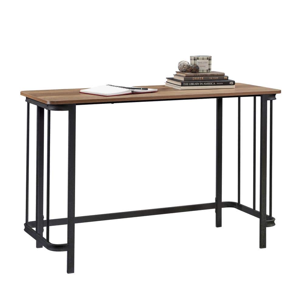 Etched Oak and Black Metal Writing Desk