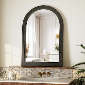 24 in. W x 36 in. H Arched Wooden Black Framed Wall Vanity Mirror Bathroom Mirror