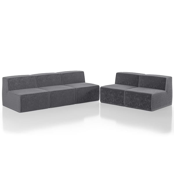 Cadena 2-Piece Dark Gray Chenille Corduroy Modular All Foam Armless Living Room Set