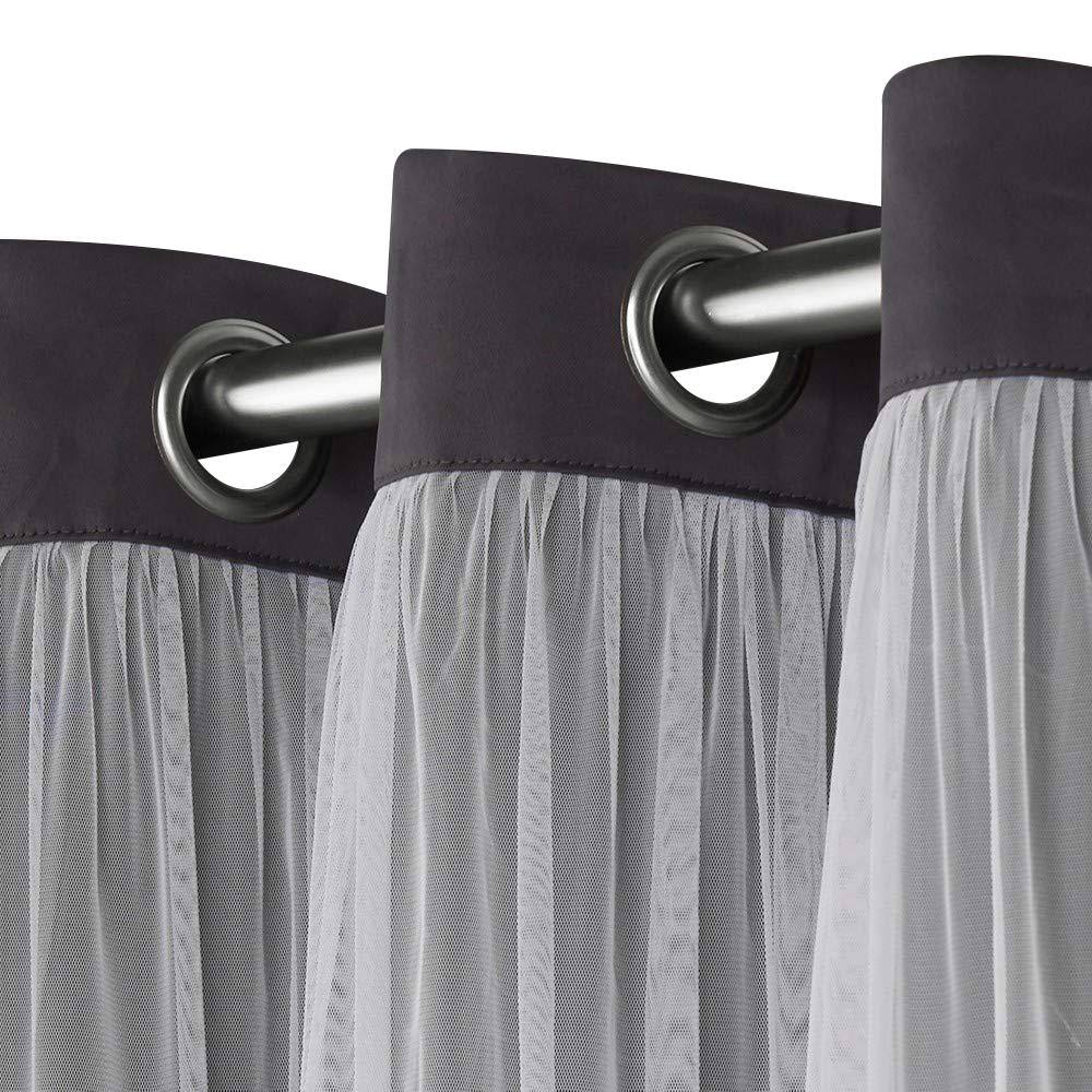 Talia Black Pearl and Cloud Gray Double Layer Blackout Grommet Curtains