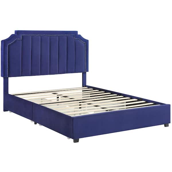 Furniture of America Clive 64.25 in. W Navy Queen Wood Frame Storage Platform Bed