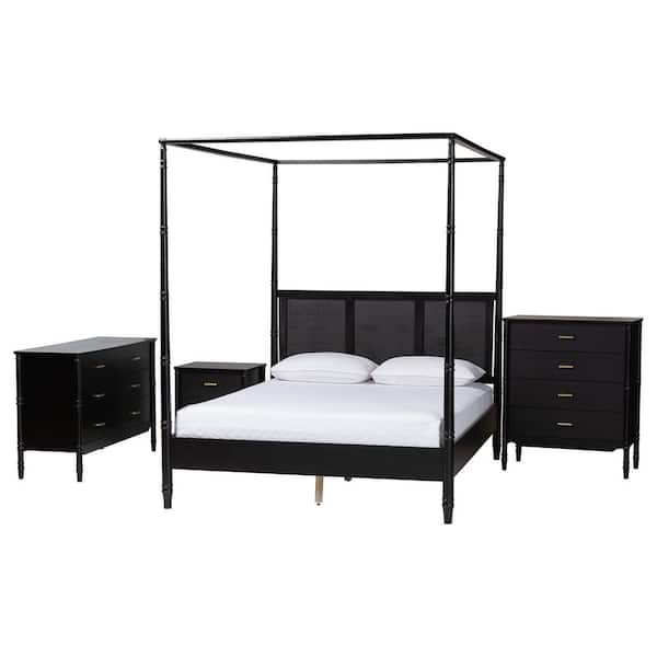 Baxton Studio Marisela 4-Piece Black Wood Queen Bedroom Set