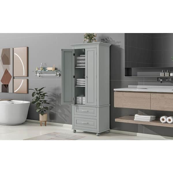 XUJMK 24 in. W x 16 in. D x 63 in. H Gray Linen Cabinet, Tall