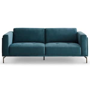 Leon 87 in. Square Arm Linen Rectangle Modern Sofa in Blue