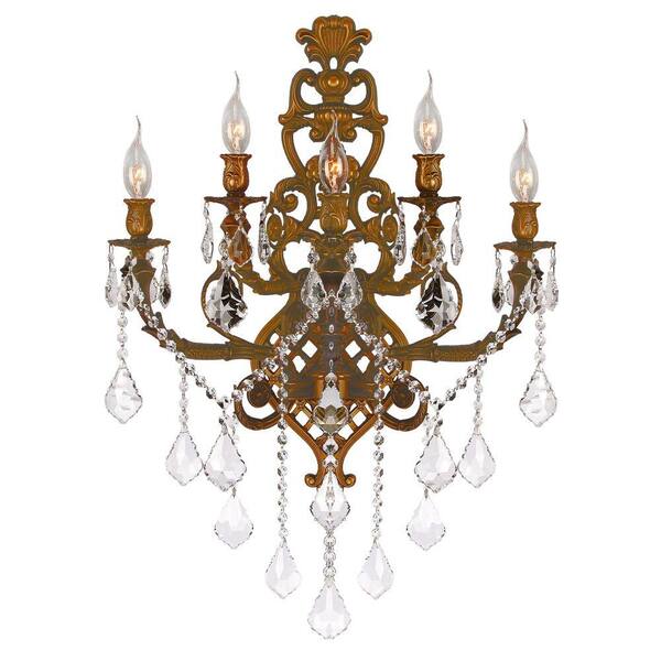 Worldwide Lighting Versailles 5-Light French Gold and Clear Crystal Wall Sconce Light