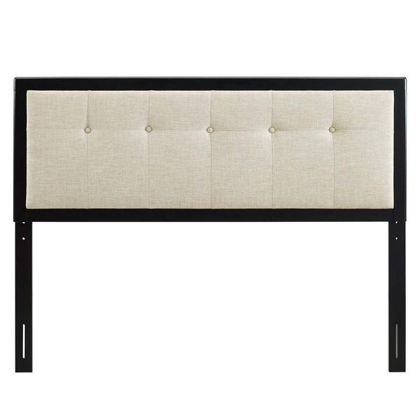 MODWAY Draper Black Beige Tufted Twin Fabric and Wood Headboard