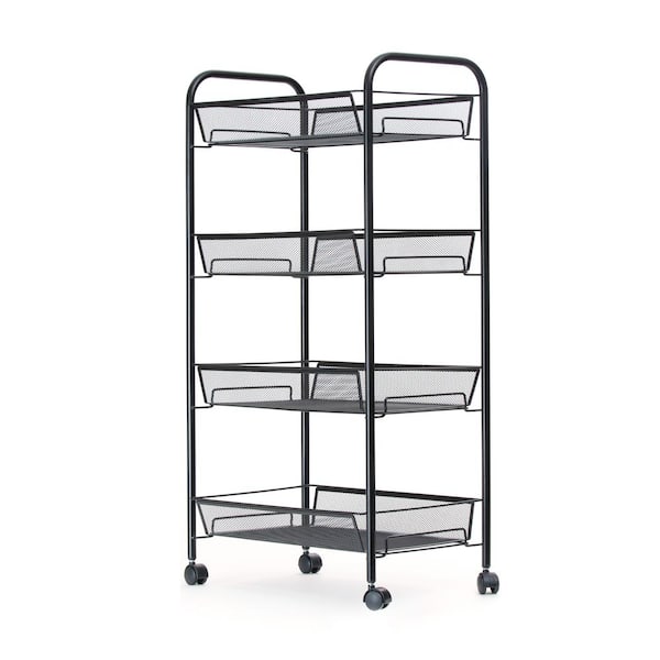 Mind Reader Roll 4-Shelf Rolling Black Metal Mesh Coffee Cart 4TOCART ...