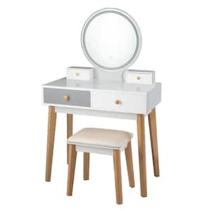 52.5 in. H x 31.5 in. W x 15.5 in. D Makeup Dressing Vanity Table Set w/ Touch Screen Dimming Mirror Stool White