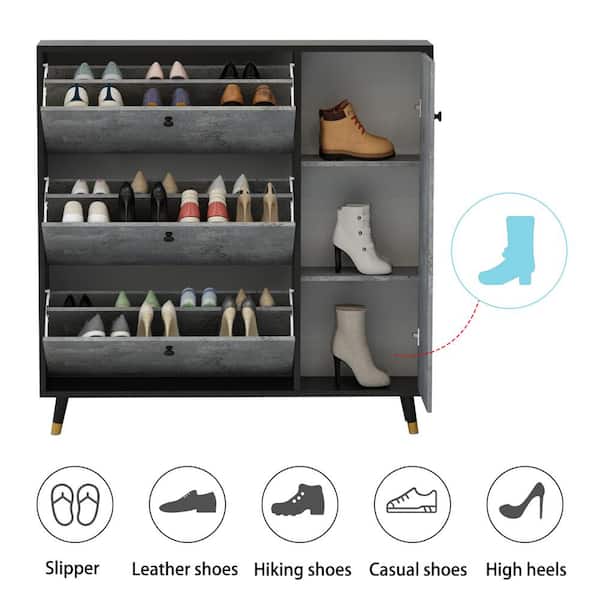 FUFU&GAGA 47.2 in. H x 39.4 in. W Gray Wood Shoe Storage Cabinet With 3  Drawers Fits up to 30-Shoes TCHT-KF21…