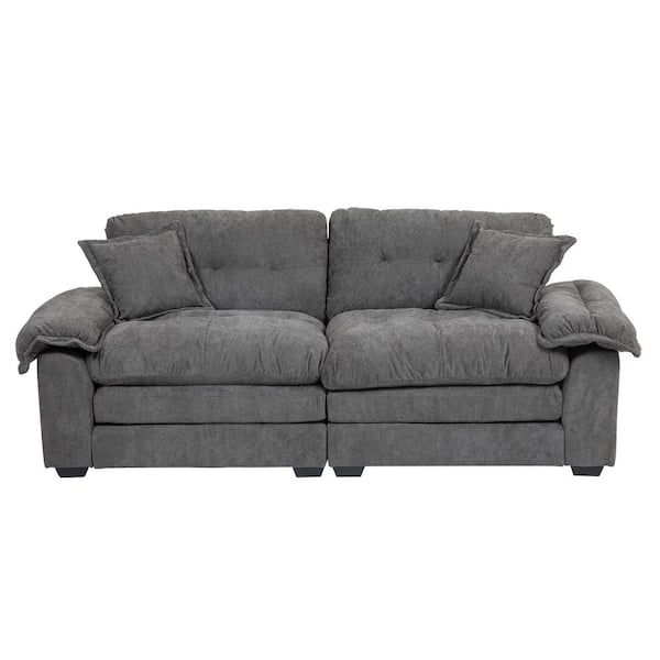Modern 84 in. W Grey Chenille 2-Seater Loveseat with 2-Pillows