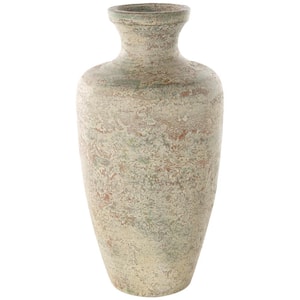 Antique Style Textured Ceramic Decorative Vase with Green Accents, Brown