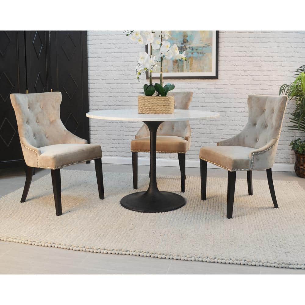 Enzo 40 Inch Round Marble Top Dining Table with Black Iron Base