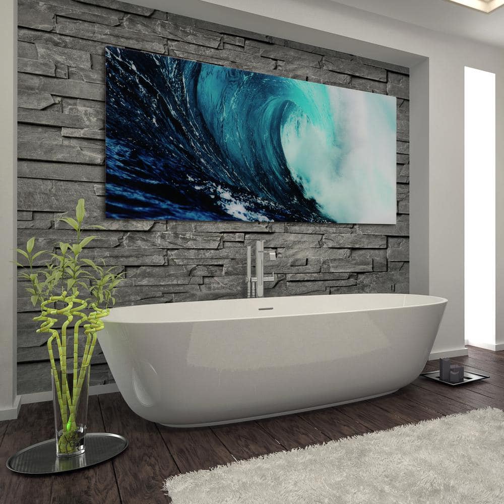 Blue Wave Abstract Tempered Glass Wall Art, 24" x 63"