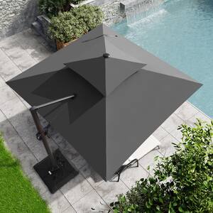 Double top 11 ft. x 11 ft. Rectangular Heavy-Duty Aluminum 360-Degree Rotation Cantilever Patio Umbrella in Dark Gray