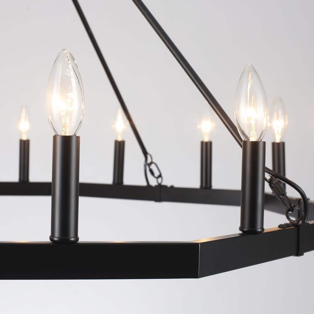 Black Metal 43-Inch Wagon Wheel Candle Chandelier