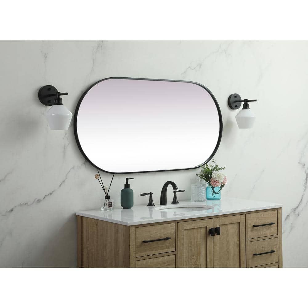 Black Metal Framed Oval Full Length Vanity Mirror