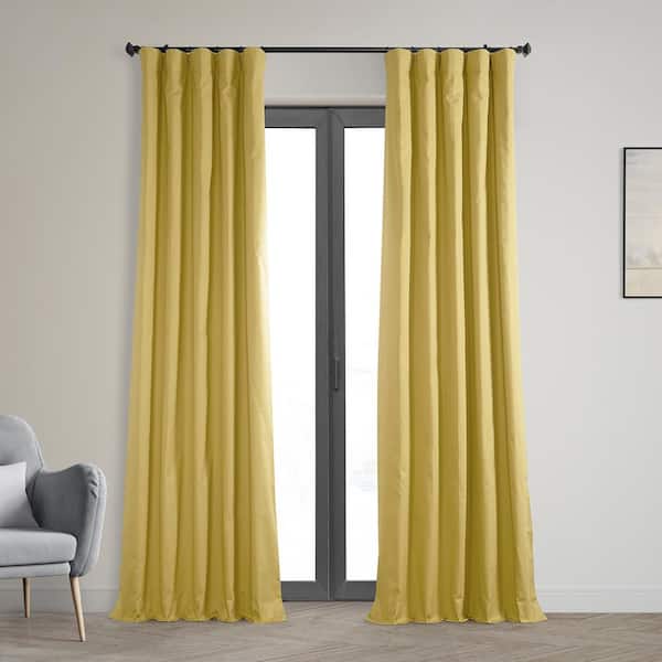 Exclusive Fabrics & Furnishings Light Ochre Yellow Solid Cotton Blackout Rod Pocket Curtain - 50 in. W x 96 in. L (1 Panel)