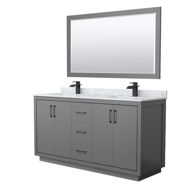 Wyndham Collection Icon 66 in. W x 22 in. D x 35 in. H Double Bath Vanity in Dark Gray with White Carrara Marble Top and 58" Mirror