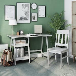 Salemma 47.25 in. Rectangle White 2-Piece Writing Desk Set