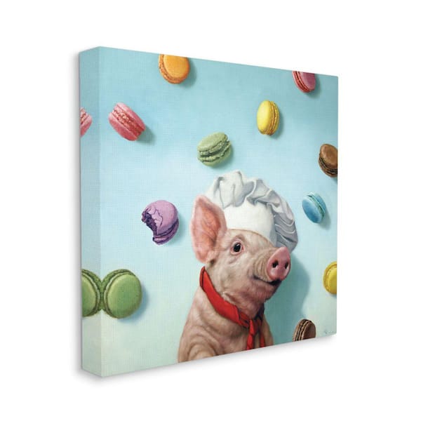Stupell Industries Adorable Pig Chef with Playful Macaron Pastries by Lucia Heffernan Unframed Animal Canvas Wall Art Print 24 in. x 24 in.