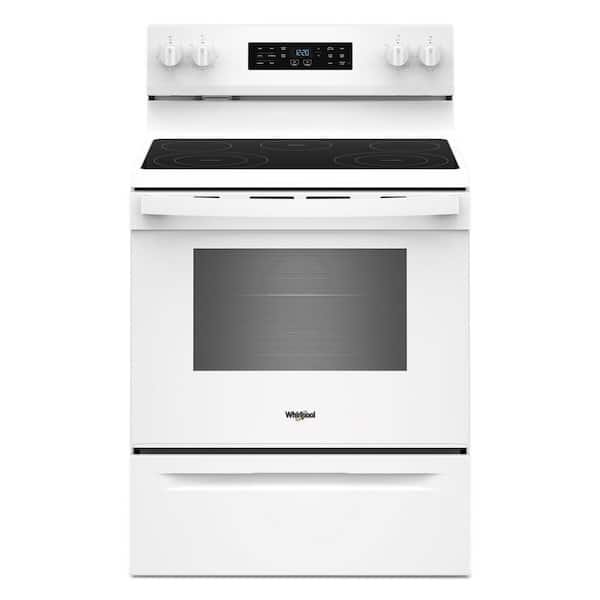 Whirlpool 30 in. 5 Element Freestanding Electric Range in White with Air Cooking Technology and Steam Clean