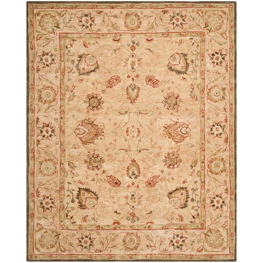 Beige Floral Handmade Wool 8' x 10' Area Rug