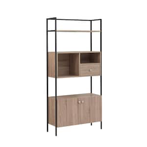 31.25 Wide Light Natural Brown 3 Tier Etagere Bookcase with Open Compartment and Metal Frame