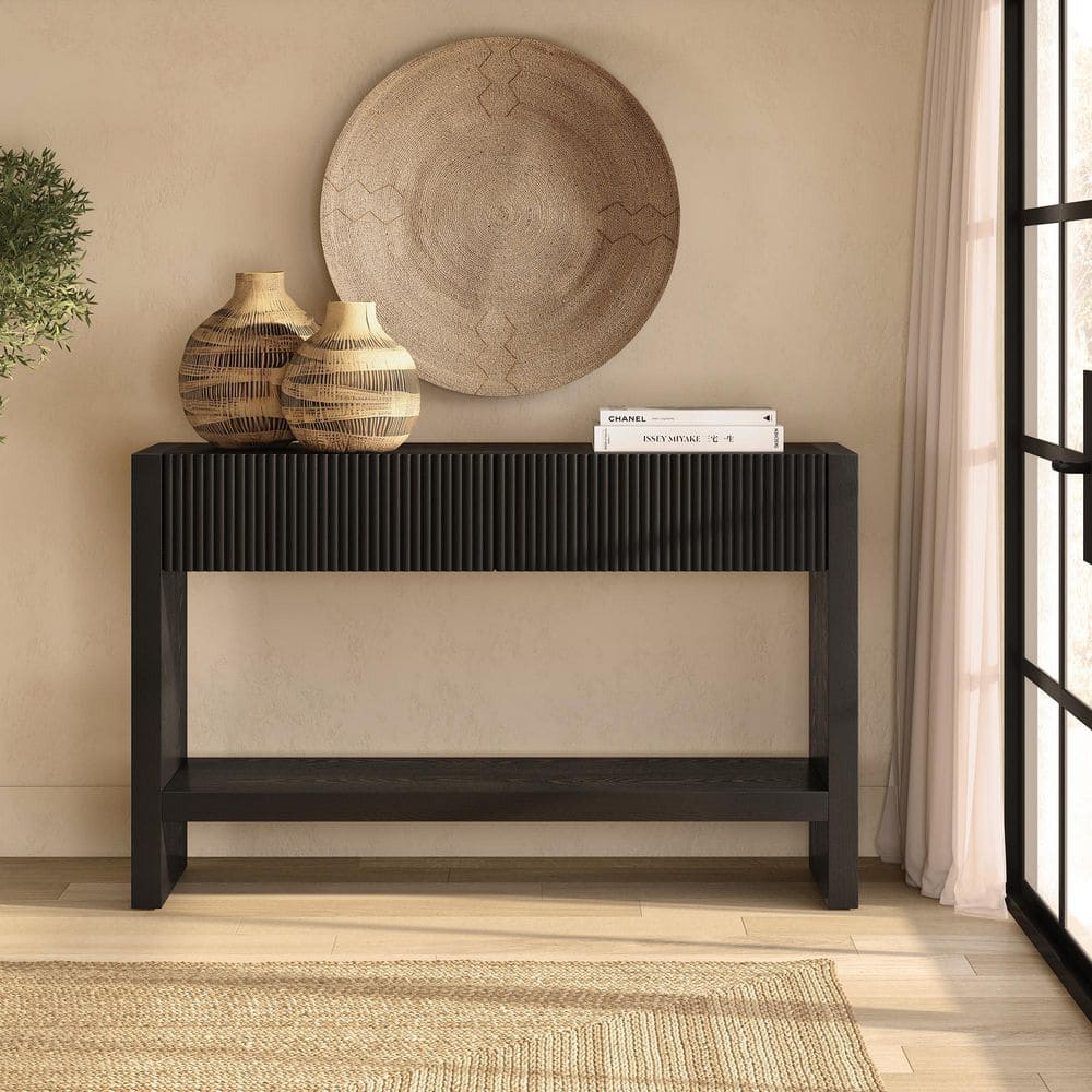 Manzanita 48 in. Black Veneer Rectangle Veneer Wood Top Console Table price history on PriceWatchPro