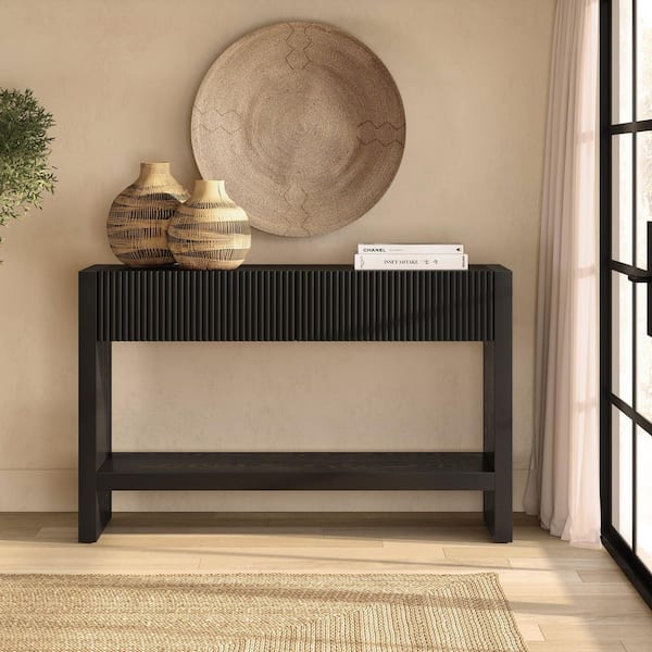 Manzanita 48 in. Black Veneer Rectangle Veneer Wood Top Console Table