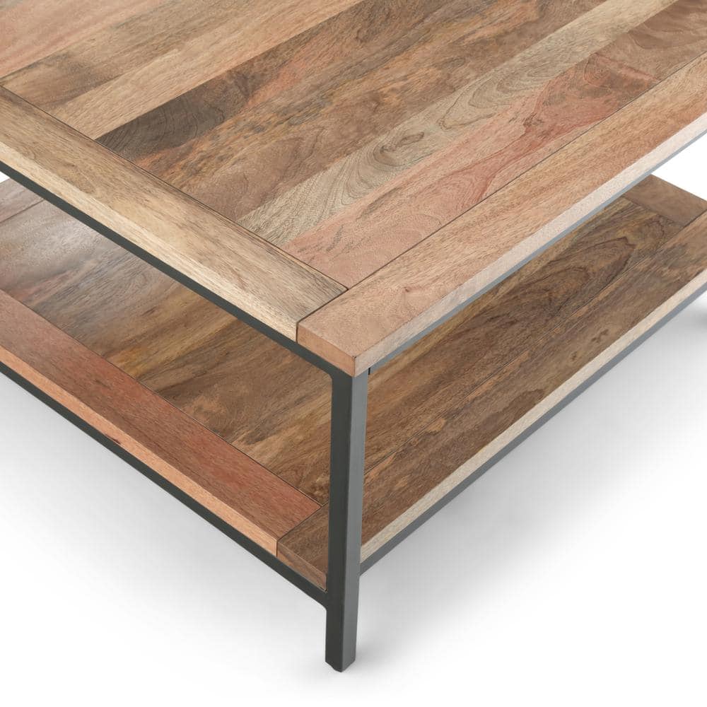 Skyler Solid Mango Wood 34" Square Coffee Table with Storage in Natural
