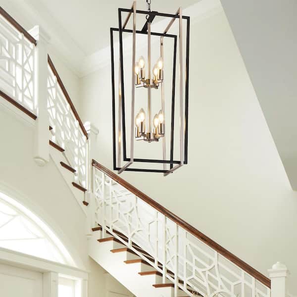 8 Light Modern Chandelier Semi Flush Mount Ceiling Light Fixture in Silver for Dining Room Hallway Entryway Bedroom
