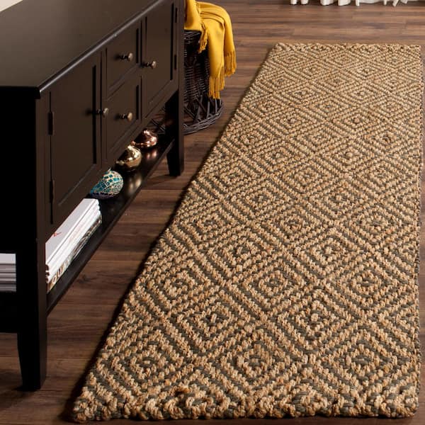 Natural Fiber Beige/Gray 2 ft. x 16 ft. Geometric Runner Rug