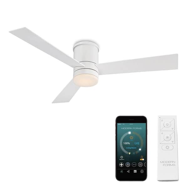 Modern Forms Axis 52 in. Smart Indoor/Outdoor 3-Blade Flush Mount Ceiling Fan Matte White 3000K LED with Remote Control