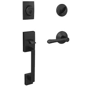 Custom Century Matte Black Single Cylinder Door Handleset with Dempsey Door Handle and Kinsler Trim