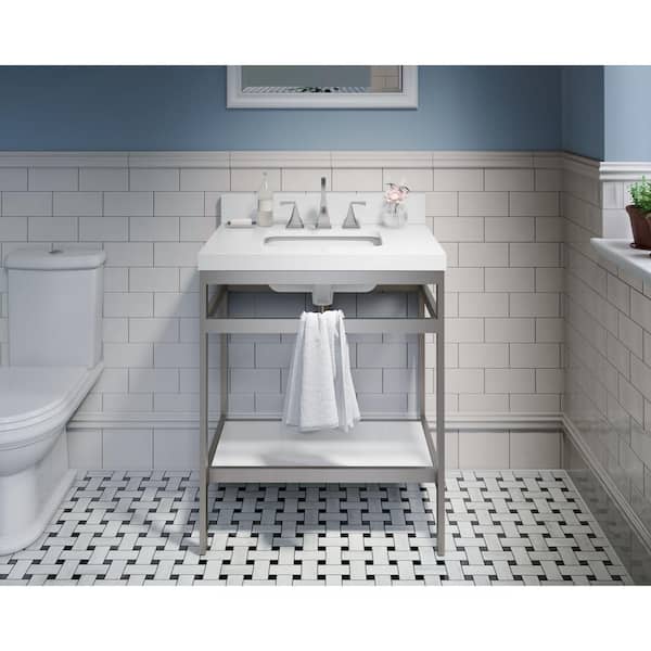 Home Decorators Collection Melton 30 in. W x 21 in. D Bath Vanity in Brushed Nickel with Engineered Vanity Top in White with White Sink