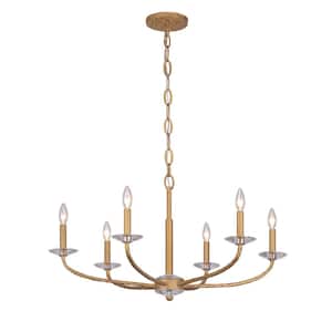 Atella 6-Light Ashen Gold with Faceted Crystal Accents Candle Chandelier for Dining Room and No Bulbs Included