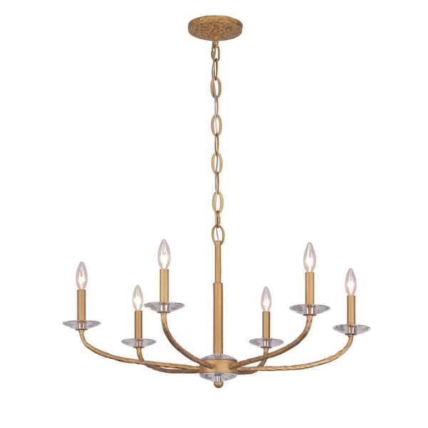 Minka Lavery Atella 6-Light Ashen Gold with Faceted Crystal Accents Candle Chandelier for Dining Room and No Bulbs Included