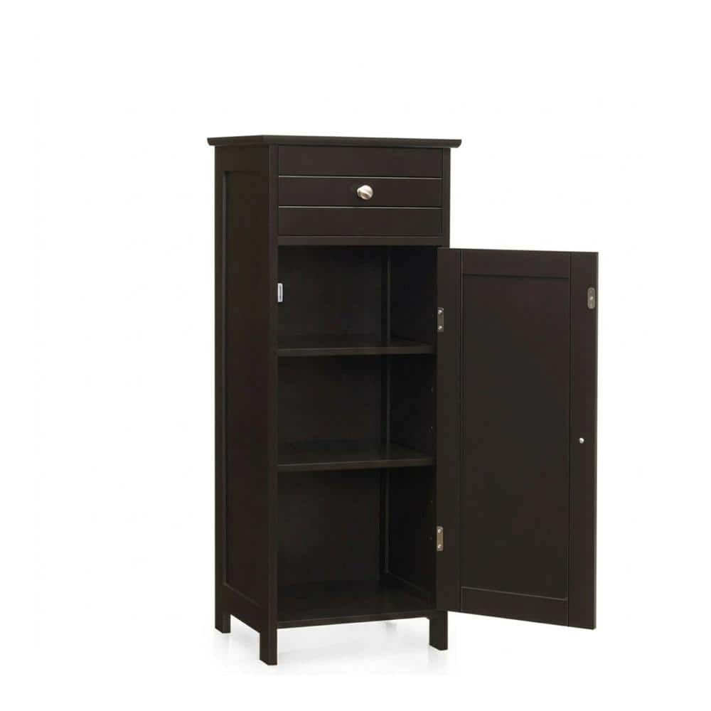Freestanding Narrow Floor Cabinet with Drawer Adjustable Shelves and Wall Anchor