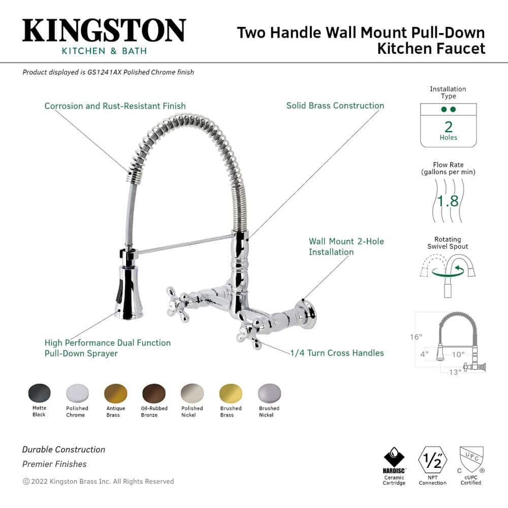Oil Rubbed Bronze Wall-Mount Kitchen Faucet with Pull-Down Sprayer