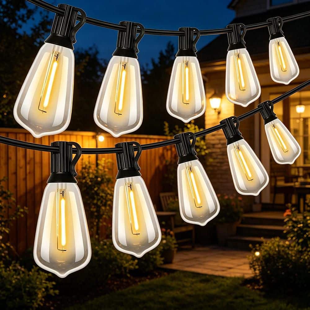 52 Light 100 ft. Black Outdoor 2700K Hardwired Edison ST38 LED
