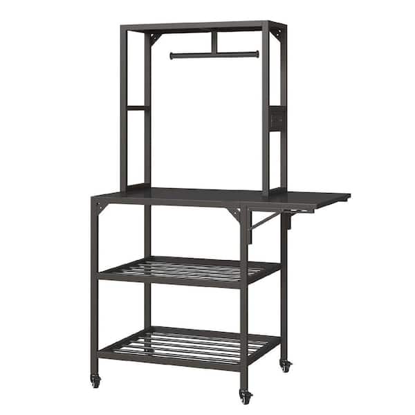 28.7 in. W x 23.2 in. D Black Metal Workbench Table with T-Shaped Spools Holder Rack, Filament Storage Rack and Wheels