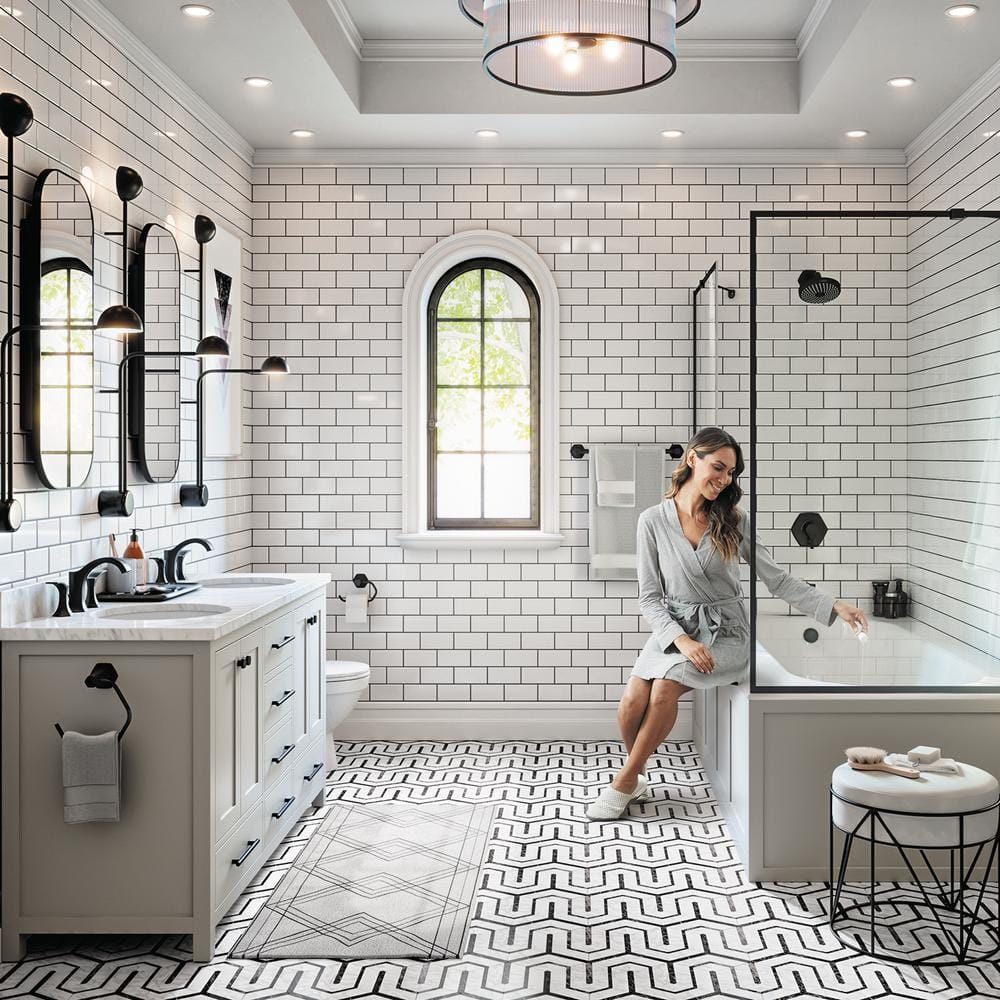 Locarno Matte Black Art Deco Inspired Widespread Bathroom Faucet