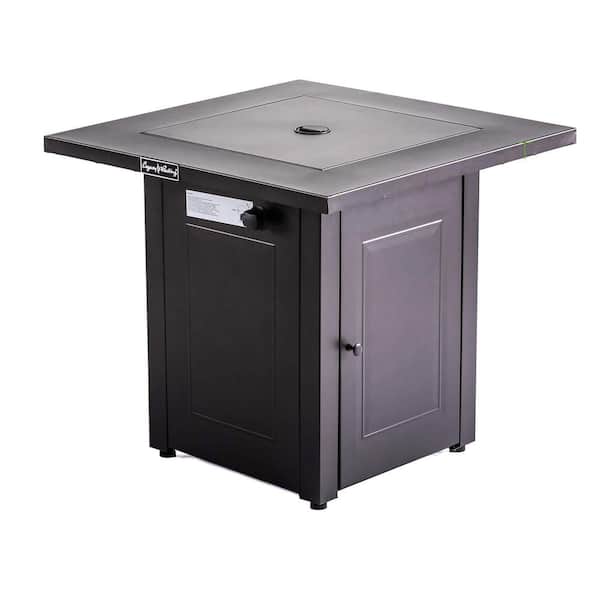 Boosicavelly 28 in. Brown Metal Propane Outdoor Fire Pit Table with Lid