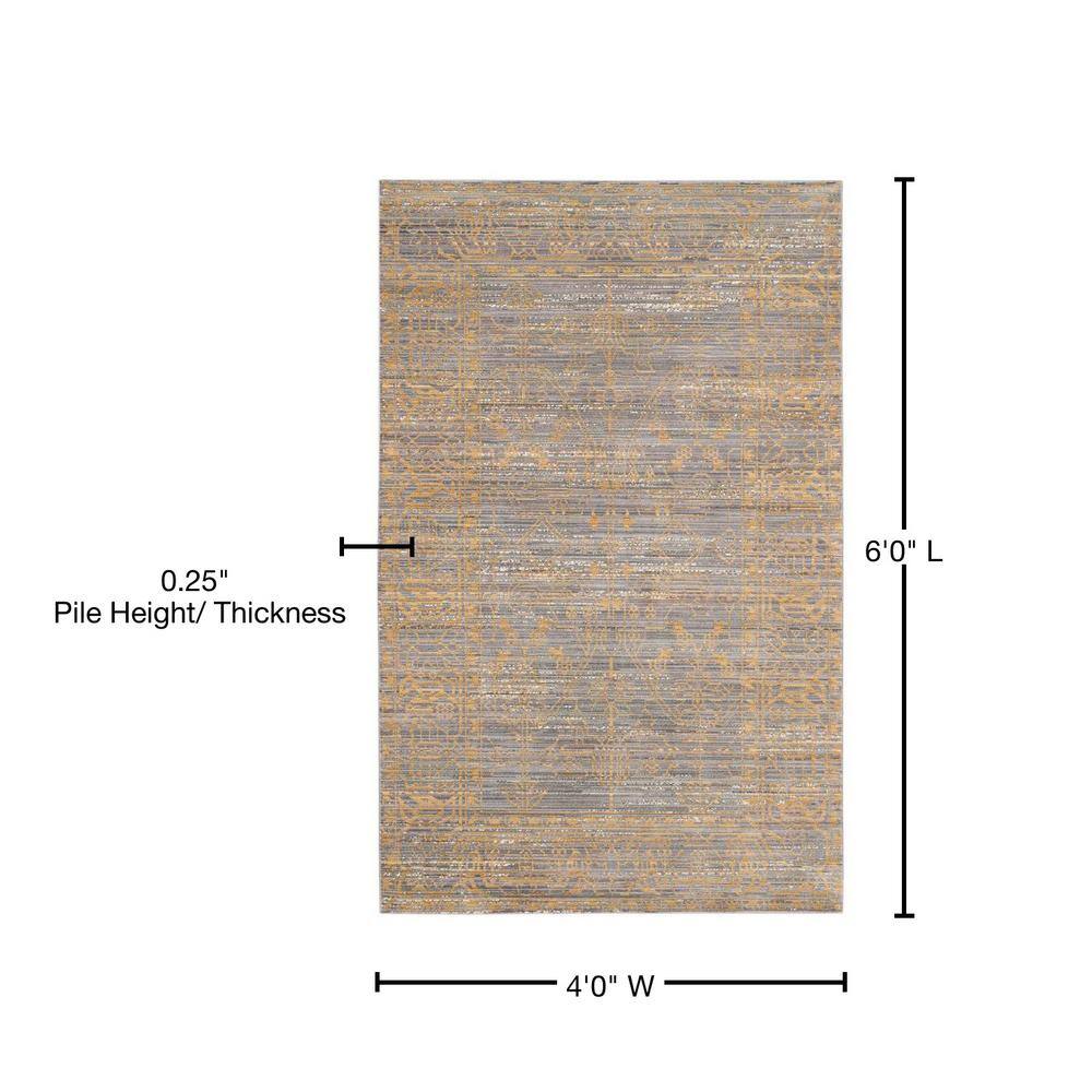 Valencia Overdyed Grey & Gold Hand-Knotted 4' x 6' Area Rug