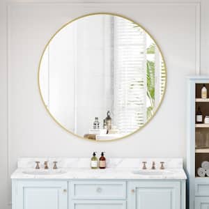 42 in. W x 42 in. H Round Metal Framed Wall-Mount Bathroom Vanity Mirror in Golden